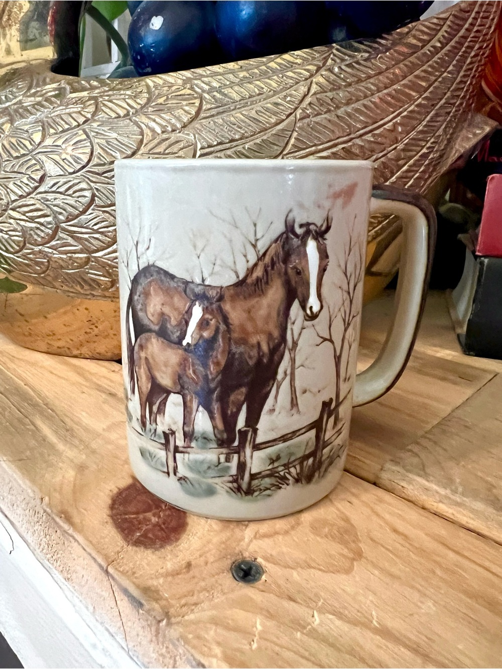 Vintage 1970’s Otagiri stoneware mug featuring a hand-painted horse and foal